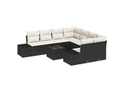 Conjunto 9 Conjunto De Sofá De Jardim Vidaxl Preto Vime Pe (239 X 62 X 69 Cm)