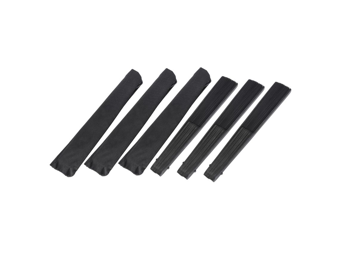 Conjunto De 3 Leques De Bambu Dobráveis Retrô Para Decoração, Com Estojo, Na Cor Preta