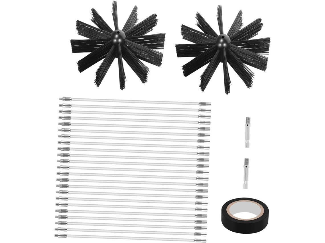 Kit De Limpeza Chaminés Com 2 Cabeçotes E 23 Hastes Flexíveis