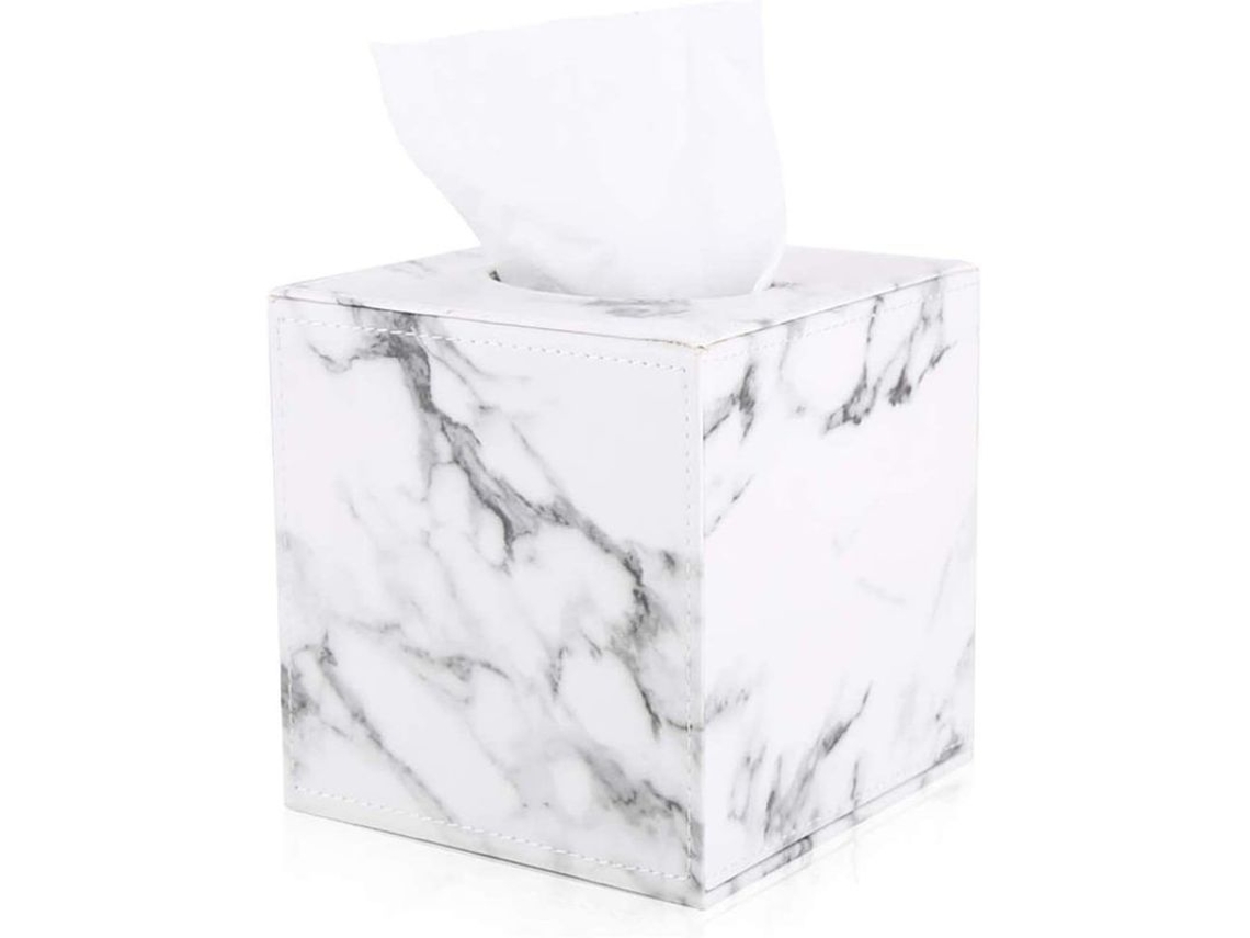 Caja De Pañuelos De Cuero Pu, Dispensador Cuadrado, Mármol, Resistente À Água, Design Elegante, 13,5x13,5x13,5 Cm
