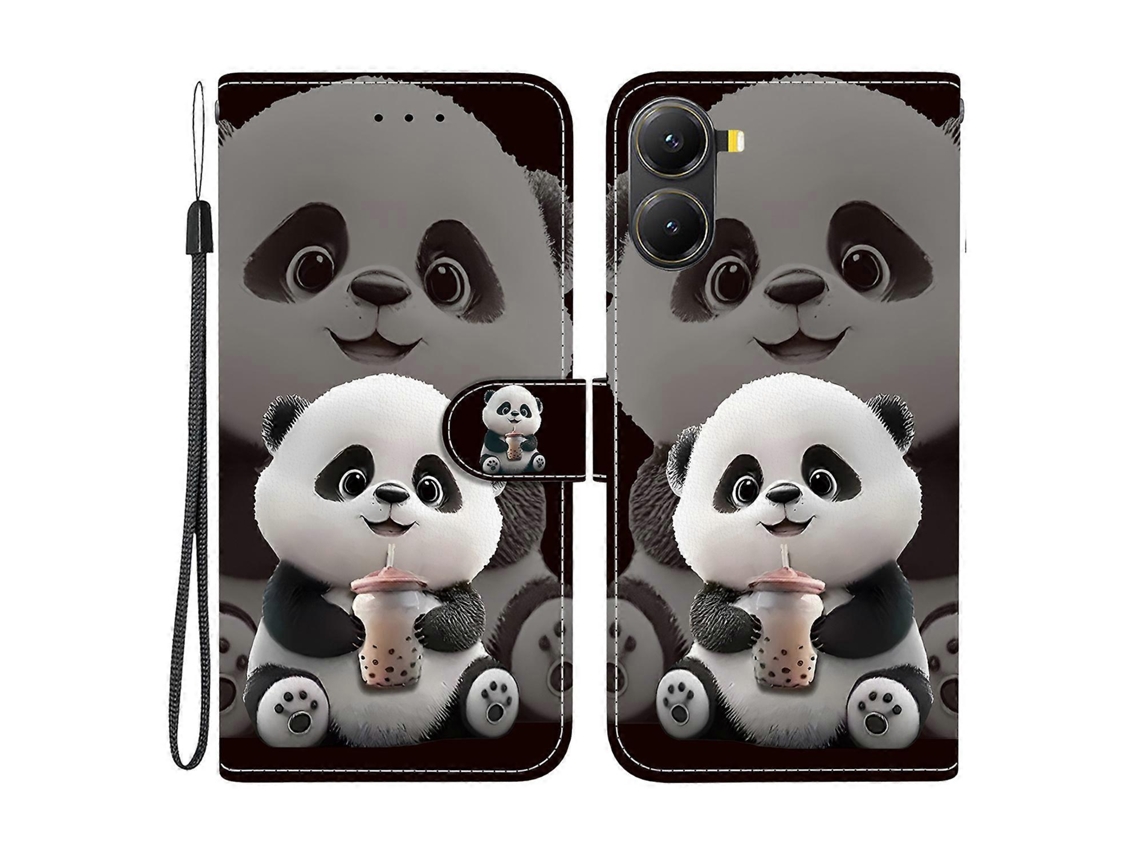 Capa De Couro Tkdaddy Para Xiaomi Redmi Turbo 4 5g / Poco X7 Pro 5g Com Suporte, Carteira, Estampa, Capa De Celular Com Alça De Pulso, Milk Tea Panda