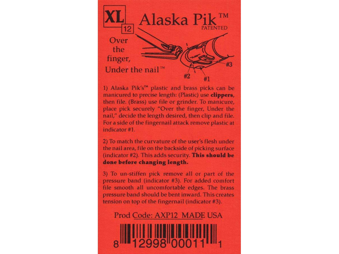 Alaska Pik Palheta de Dedo Plástico 12Pack Extra Largo 22Mm.