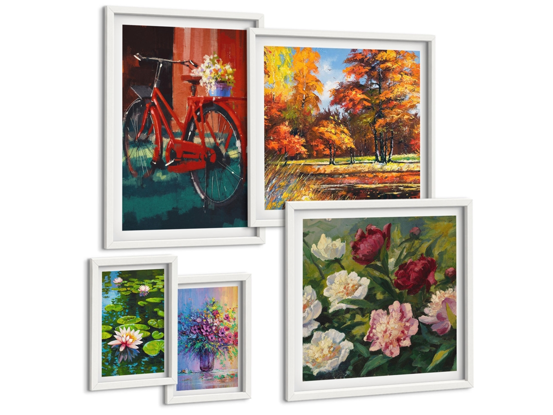 Conjunto De Pinturas Flores Em Paisagem De Primavera Espelharte (5 Peças)
