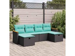 Vidaxl 6 Pcs Conjunto Sofás De Jardim C/ Almofadões Vime Pe Preto