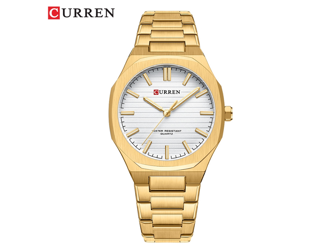 Relógio MDUG Masculino Casual com Mecanismo de Quartzo, Listrado, Dourado e Branco