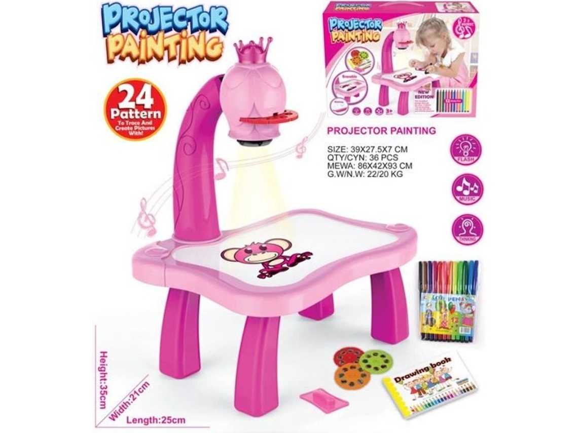 Conjunto de pintura de aprendizagem educacional musical para projetor de desenvolvimento infantil com lata de tinta rosa ROKOO