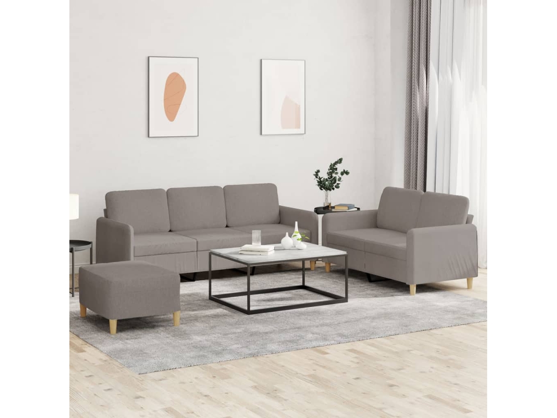 Vidaxl 3 Pcs Conjunto De Sofás Com Almofadões Tecido Cinza-acastanhado
