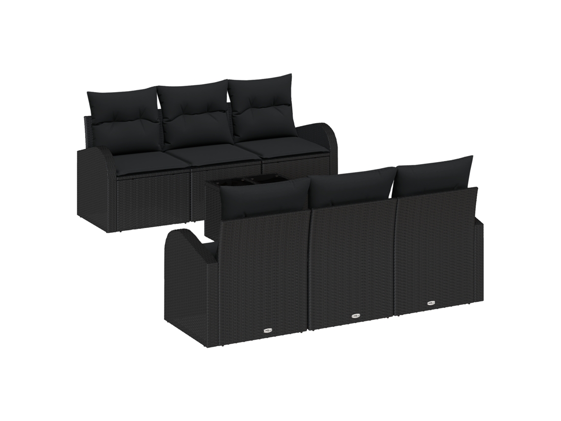 Conjunto 7 Sofá De Jardim Vidaxl Preto Vime Pe (55 X 55 X 37 Cm)