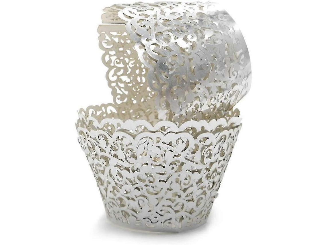 100 Forminhas De Papel Para Muffins Com Estampa Artística Filigrana, Pequenos Ramos E Rendas, Cortadas A Laser.