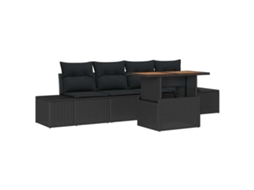 Conjunto 5 Conjunto De Jantar Para Jardim Vidaxl Preto Vime Pe (100 X 55 X 73 Cm)
