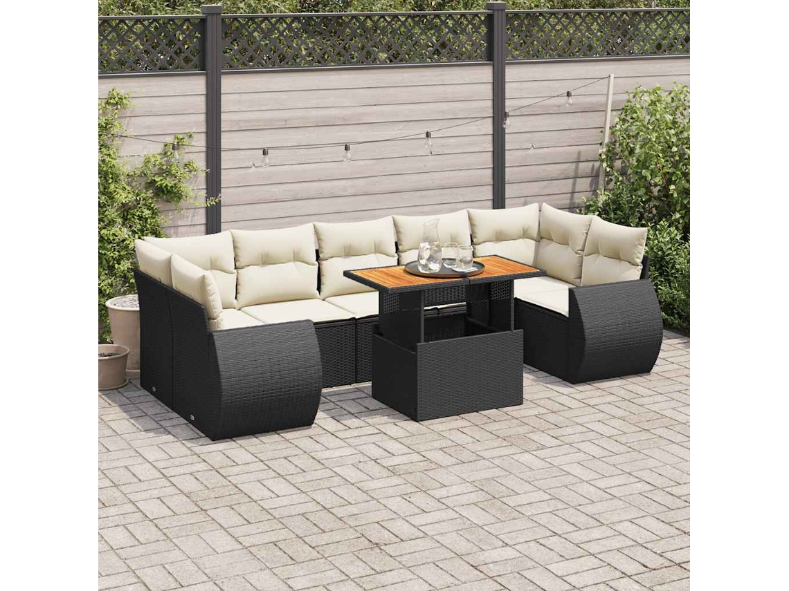 Vidaxl 8 Pcs Conjunto Sofás de Jardim com Almofadões Vime Pe Preto