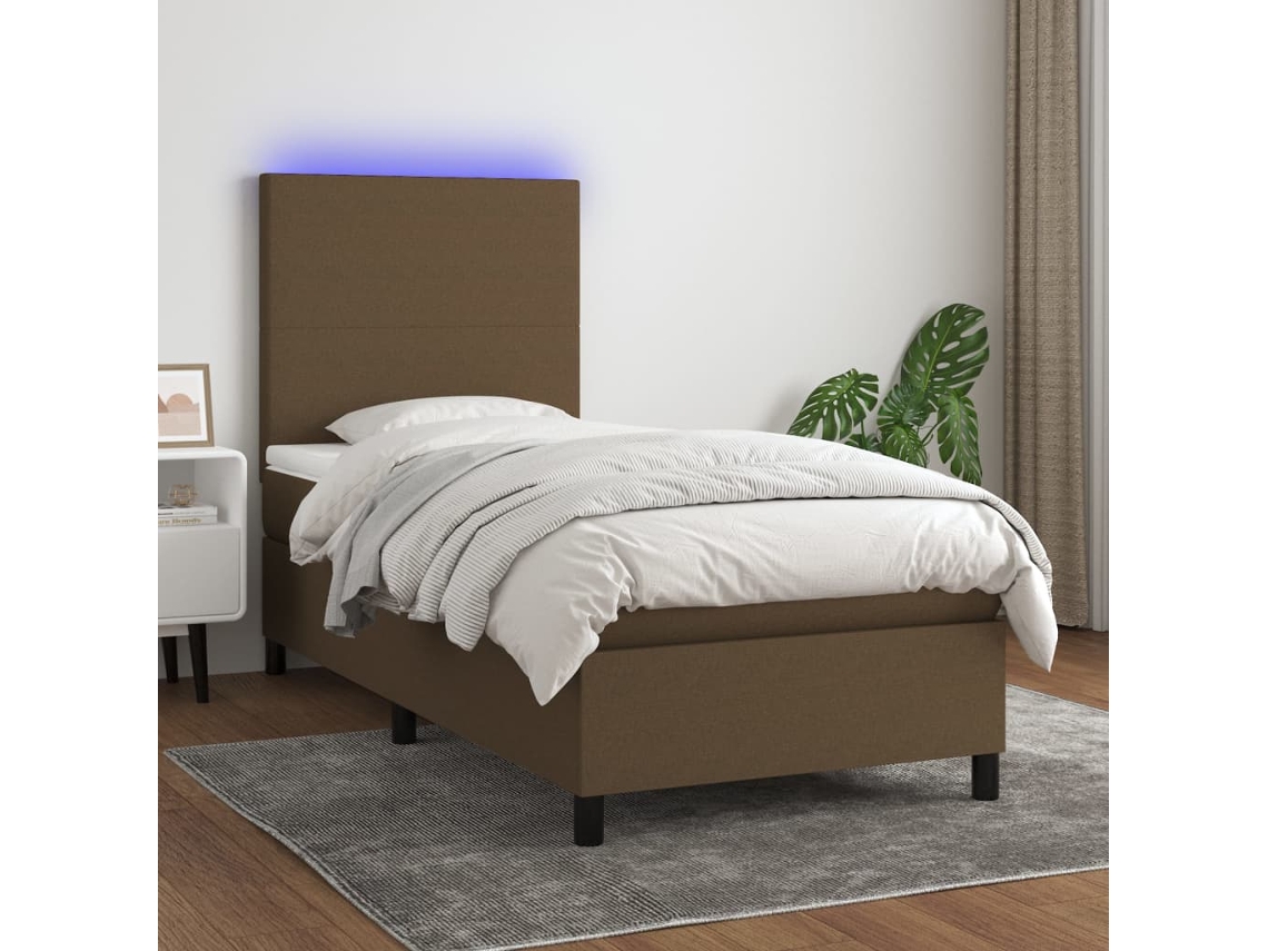 Vidaxl Cama Box Spring C/ Colchão/led 90x190 Cm Tecido Castanho-escuro