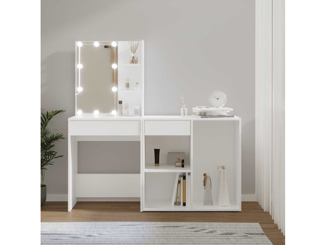 Vidaxl Toucador Com Armário E Luzes Led Derivados De Madeira Branco