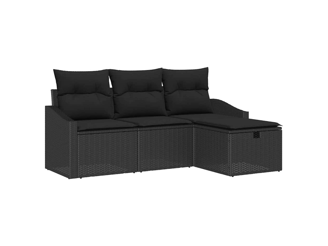 Conjunto de Sofás com Almofada 4 Pcs Conjunto de Móveis de Jardim | Preto Vime Pe HARLANV1