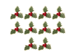 30 cerejas de azevinho artificial, com folhas verdes e cerejas douradas, decoração de Natal S/MARCA
