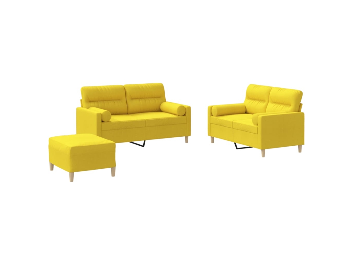 3 Pcs Conjunto de Sofás com Almofadas Tecido Amarelo claro MAISON EXCLUSIVE