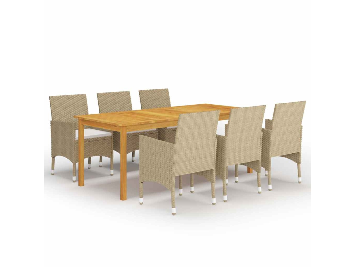 Vidaxl 7 Pcs Conjunto de Jantar para Jardim Bege
