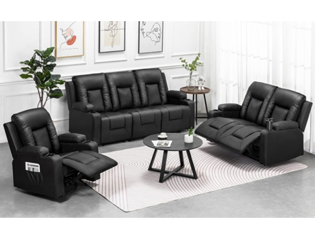 Conjunto COMHOMA de Poltronas Relax, Sofá, Conjunto de Sofá em Couro Sintético, Poltrona para TV, Poltrona Reclinável, Preto, 321