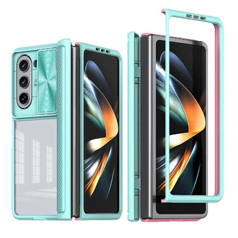 (verde-claro, Galaxy Z Fold5) Protetor De Lente De Câmera Em Acrílico Transparente Hd Com Tampa Deslizante, Estrutura Em Tpu Flexível E Pc