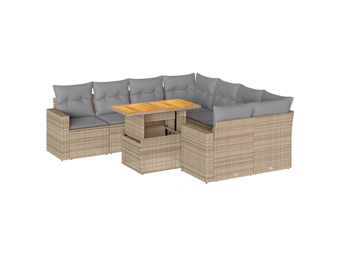 Conjunto de 9 Sofás para Jardim com Almofadões Vime Pe Bege MAISON EXCLUSIVE (90x200 cm)