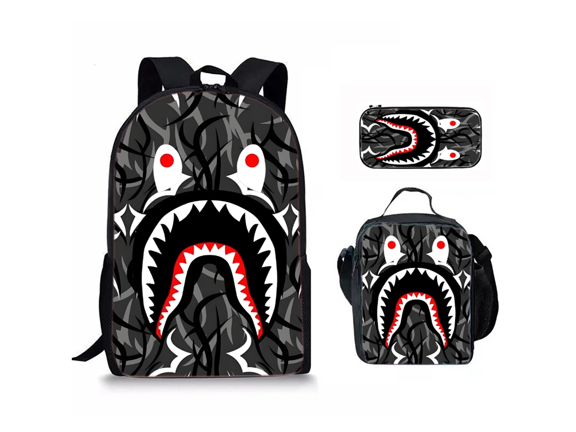 Mochila De Estudante Panoona Tubarão Camuflado Conjunto 3 Peças 17 Pol Crianças Adolescentes Estilo 26