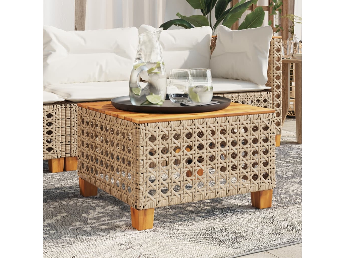Mesa De Jardim 55x55x36 Cm Vime Pe E Madeira De Acãcia Bege DKD HOME DECOR