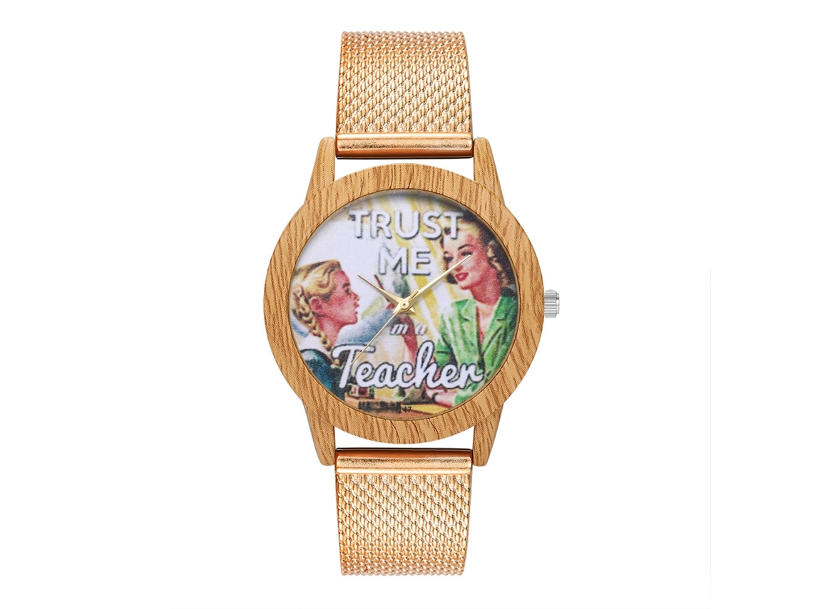 Relógio de pulso unissex de quartzo com pulseira de malha e mostrador redondo (ouro rosa)