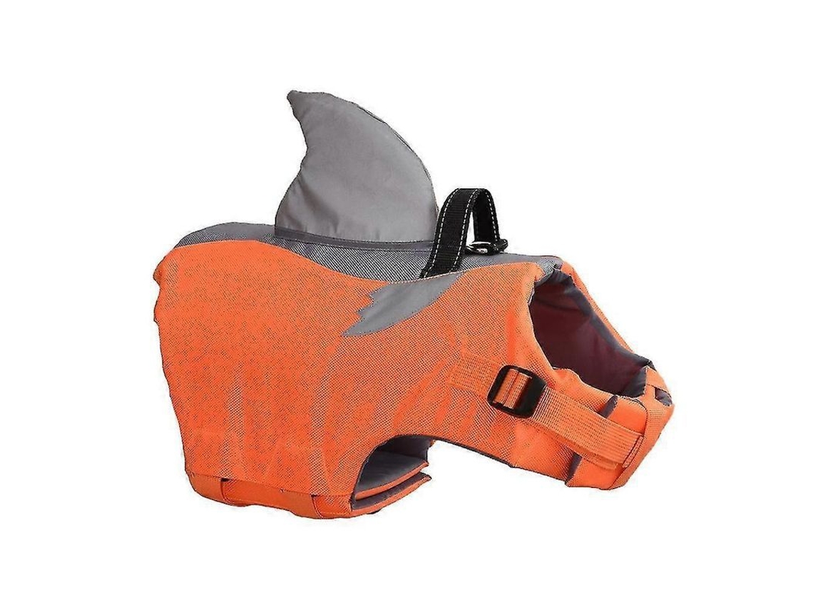 Colete salva-vidas de verão para cães, modelo tubarão, ajustável, tamanhos M/G, refletivo, com alça, laranja, tamanho XXL, laranja, Vitality.