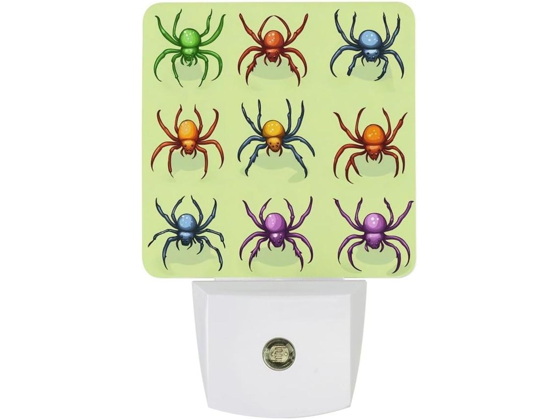 Luminária de parede noturna em formato aranha com sensor crepuscular.