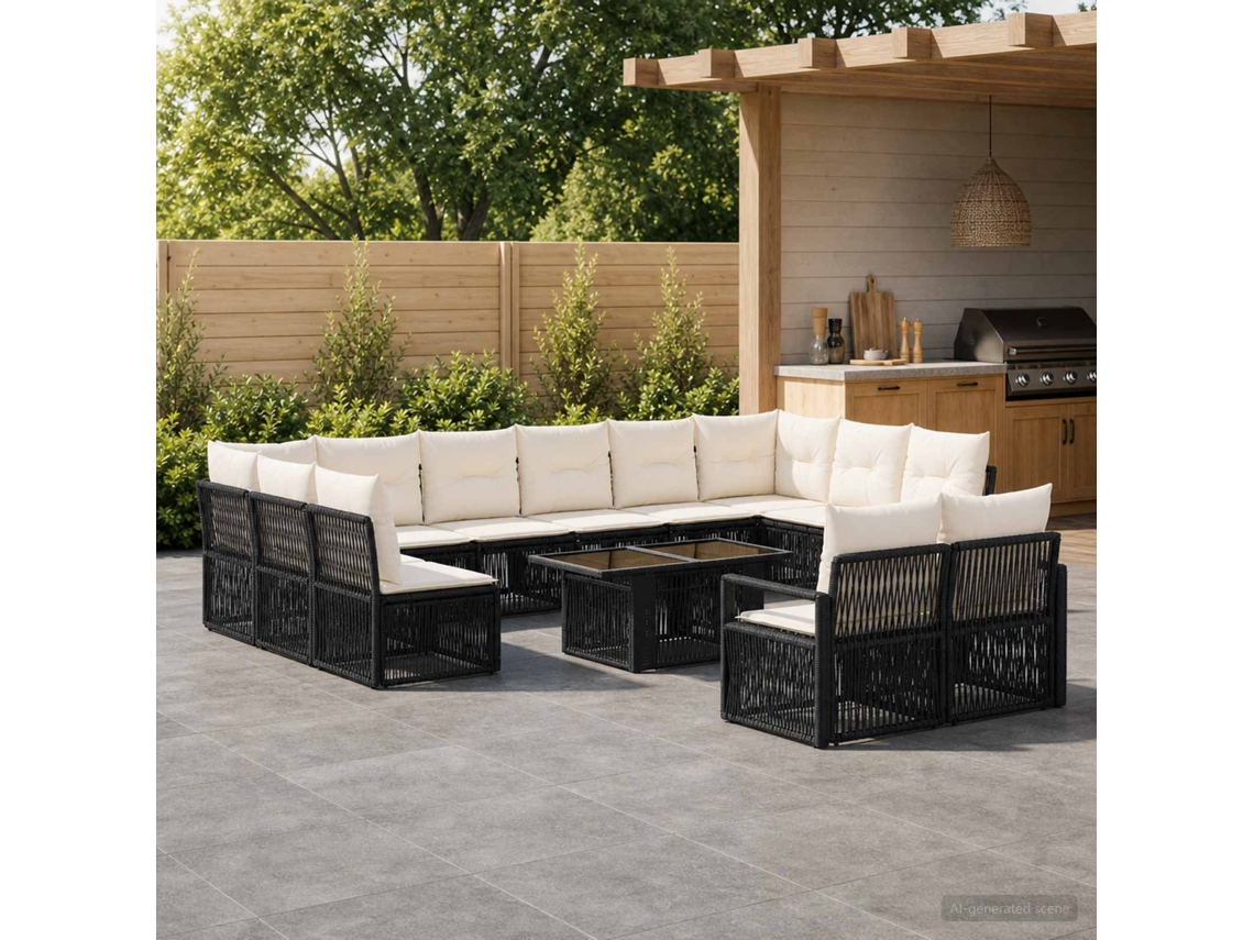 Vidaxl Conjunto De Sofá De Jardim 13 Unid. Preto E Branco Creme