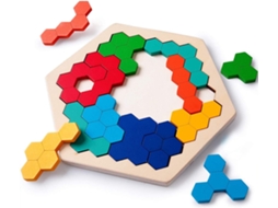 Quebra-Cabeça de Madeira Rolimate Quebra-Cabeça de Hexágono de MadeiraBloco de Forma Tangram Quebra-Cabeça Geometria Lógica J JEDBESETZT