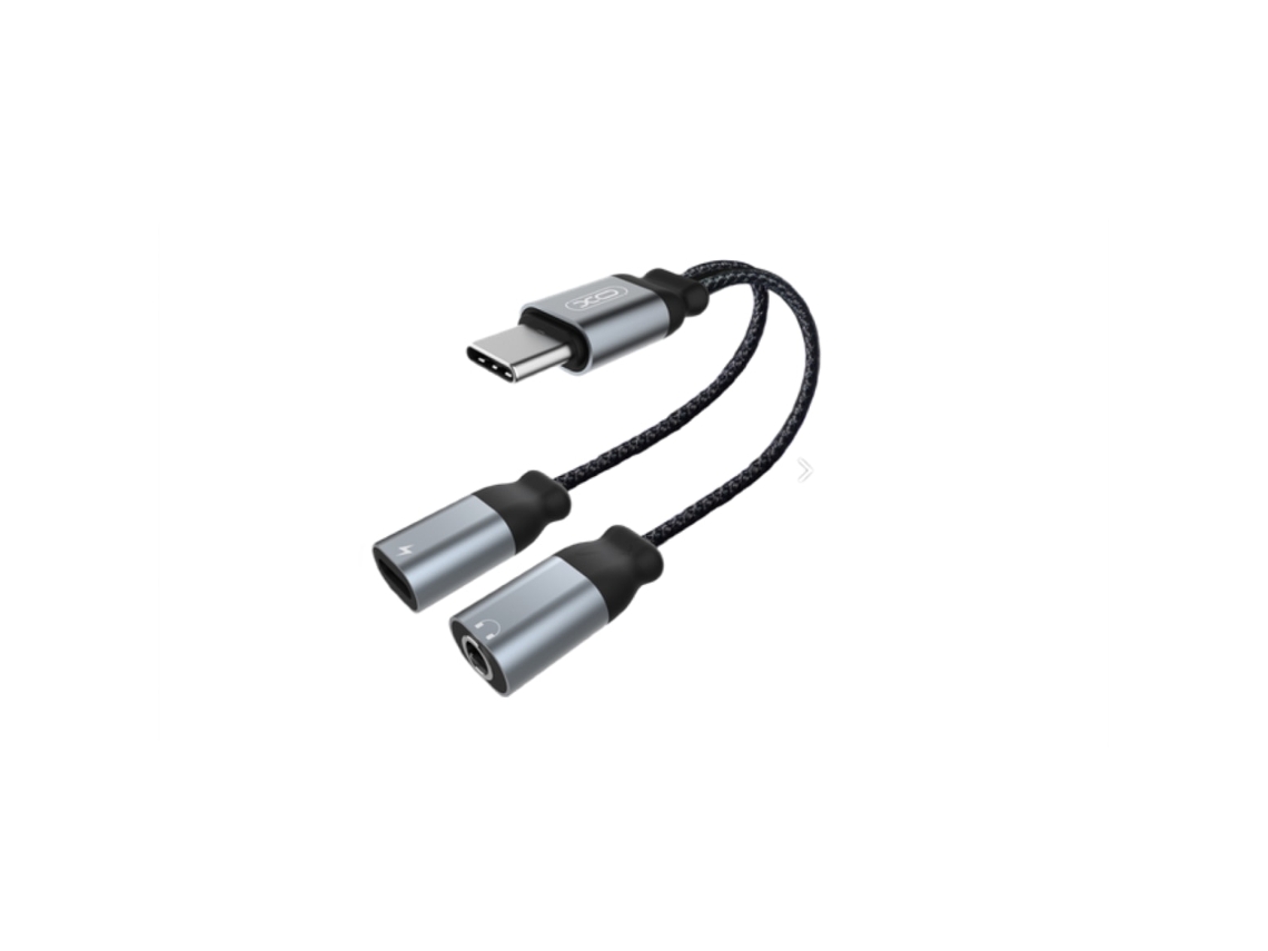 Adaptador Usb Type c Fêmea para Usb Type c Fêmea e 3,5 Mm Fêmea, Cinza AOZORZ