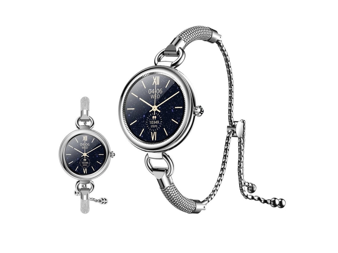 Smartwatch Feminino Rastreador Contador De Passos De Calorias Prata Yunzii