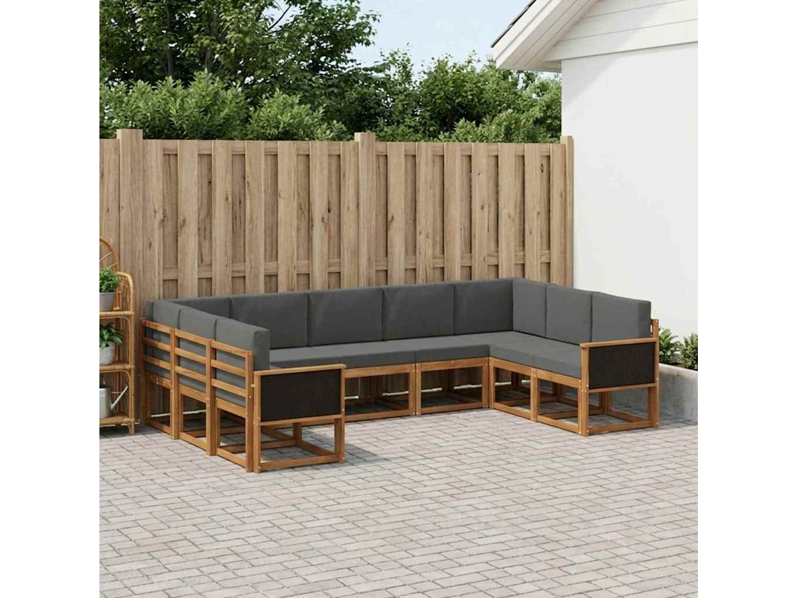 Vidaxl Conjunto De Sofás Para Exterior 9 Unid. Natural E Antracite