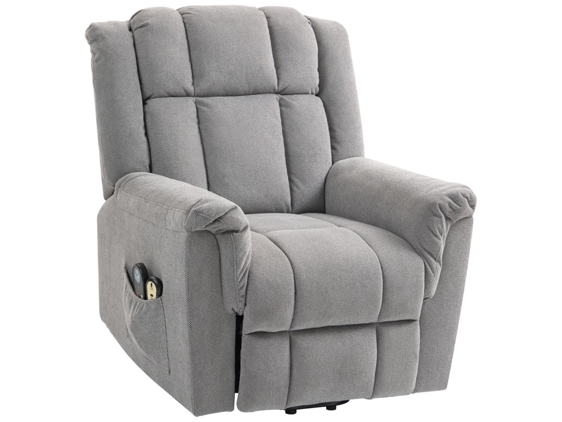 Poltrona De Relaxamento Elétrica Com Massagem E Aquecimento Em Chenille Cinzento Escuro
