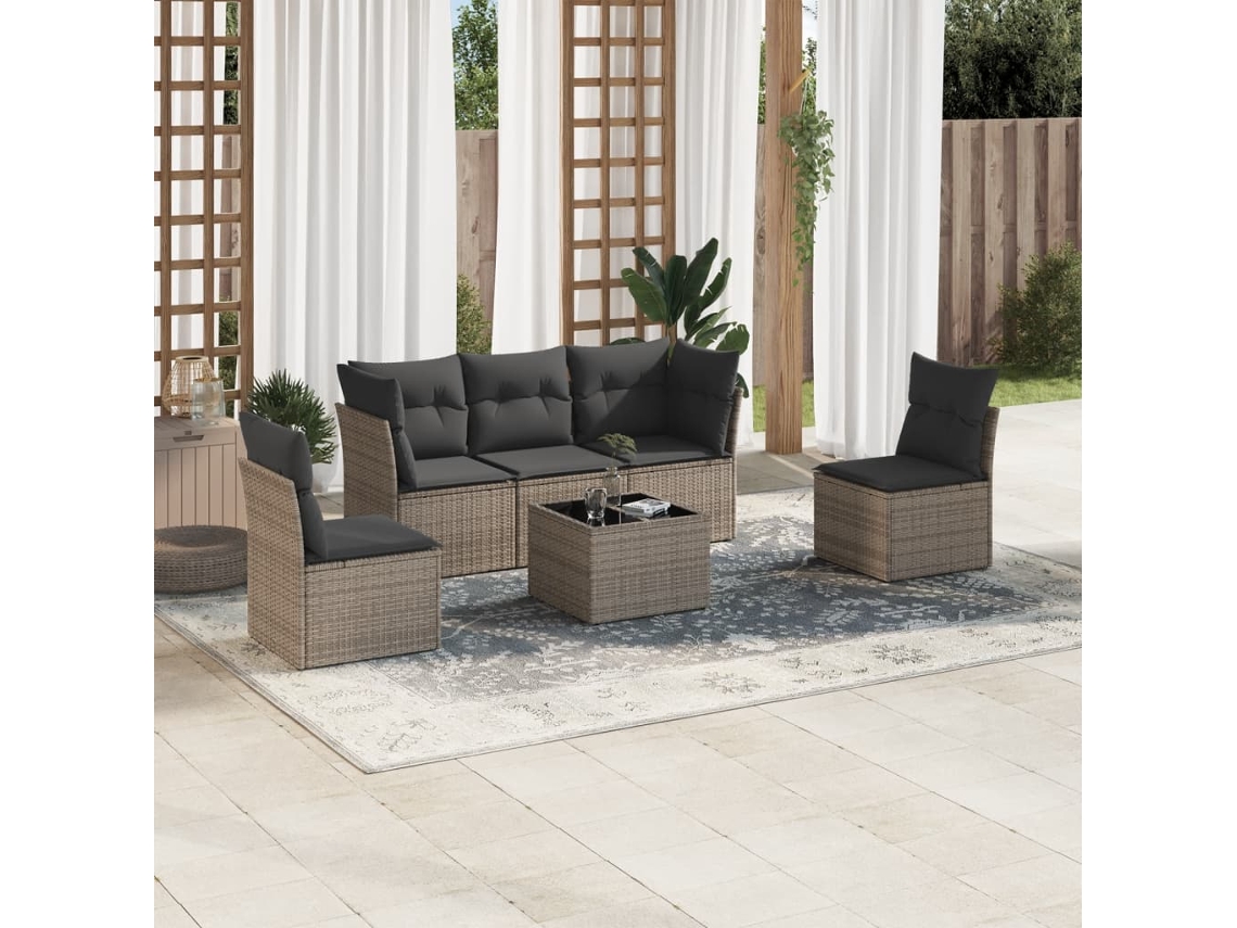 Vidaxl 6 Pcs Conjunto Sofás De Jardim Com Almofadões Vime Cinzento