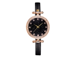 Relógio de Quartzo Feminino Estilo Casual Elegante Pulseira Pu Relógio de Pulso Preto
