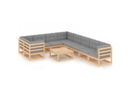 10 Pcs Conjunto Lounge De Jardim C/ Almofadões Pinho Maciço Dkd Home Decor