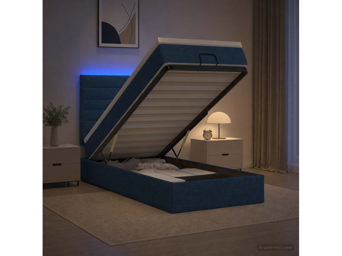 Vidaxl Cama Ottoman Com Colchão E Led Azul 90 X 190 Cm Tecido