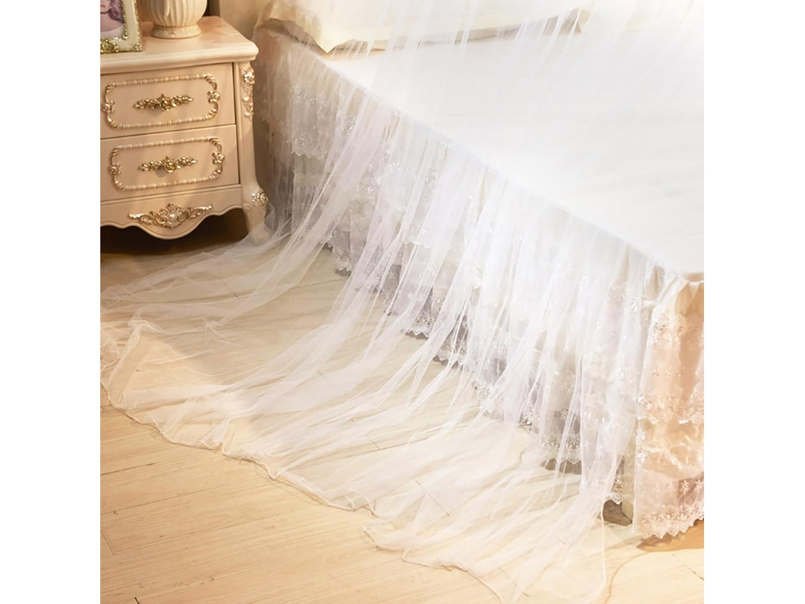 Mosquiteiro Redondo Respirável Para Cama Cortina De Renda Princesa Branca 1
