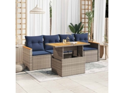 Vidaxl 5 Pcs Conjunto Sofás De Jardim C/ Almofadões Vime Pe Cinzento