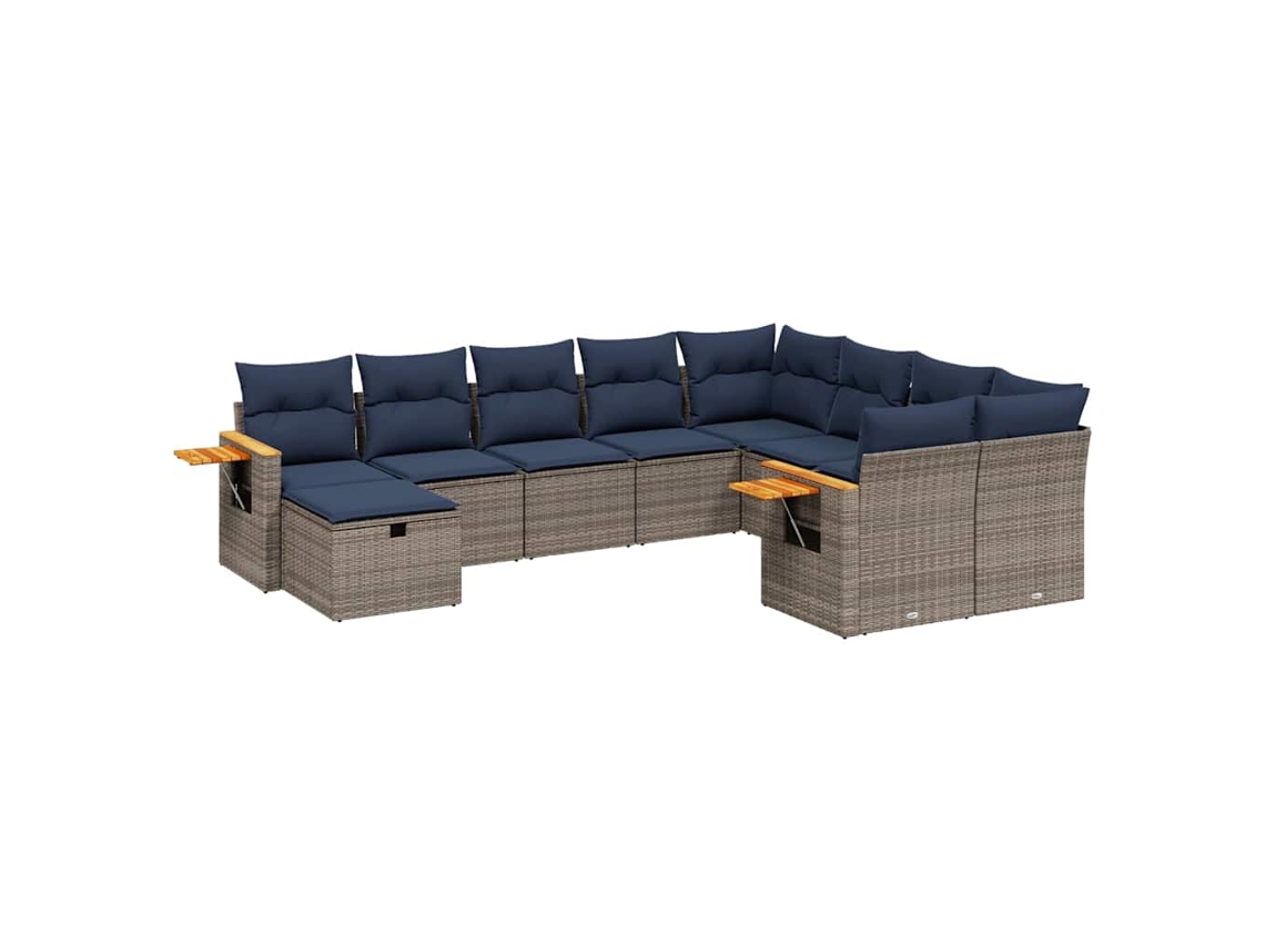 Conjunto de 10 Sofás P/ Jardim C/ Almofadões Vime Pe Cinzento MAISON EXCLUSIVE (10 pcs)