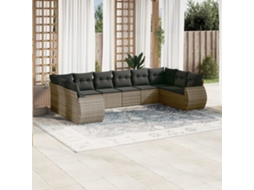 Vidaxl 10 Pcs Conjunto Sofás De Jardim C/ Almofadões Vime Pe Cinzento