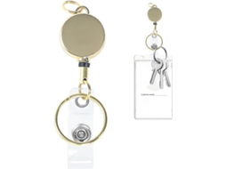 Chaveiro retrátil reforçado com cordão extensível de 30 cm.