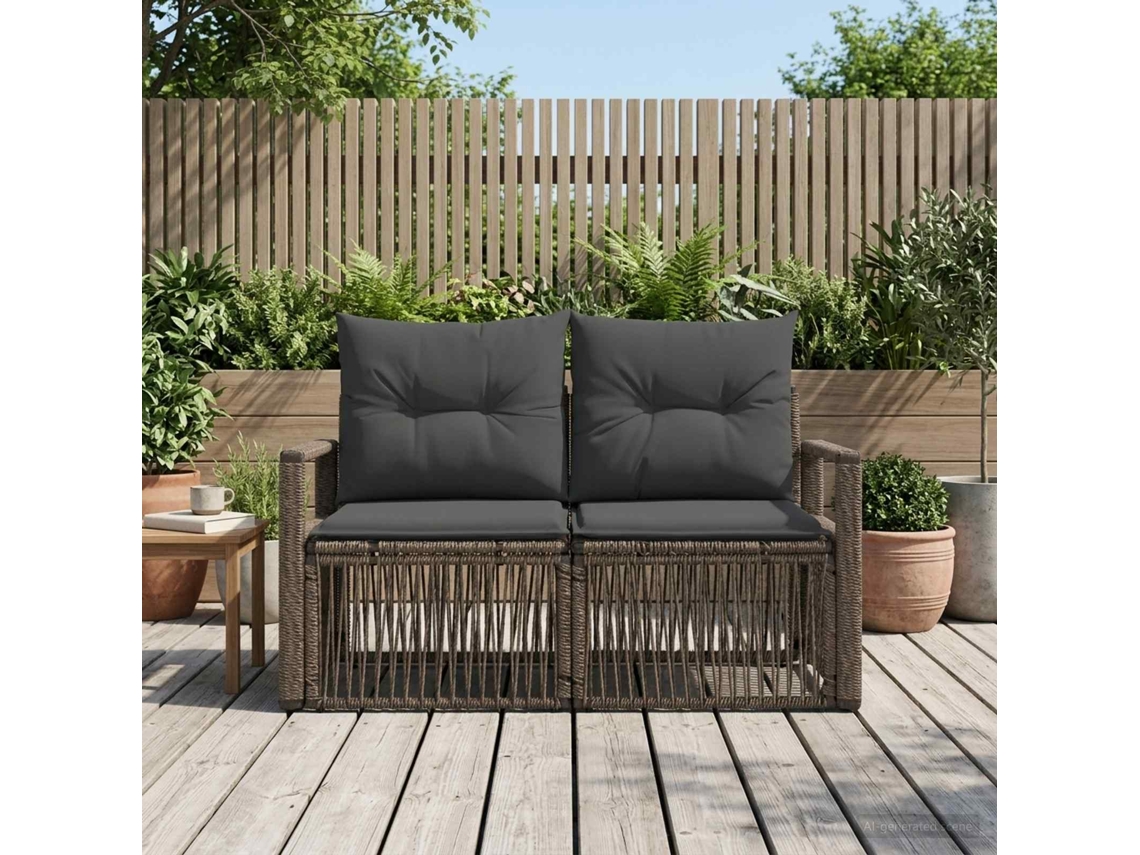Vidaxl Sofá De Jardim 2-número De Lugares Cinzento Vime Pe
