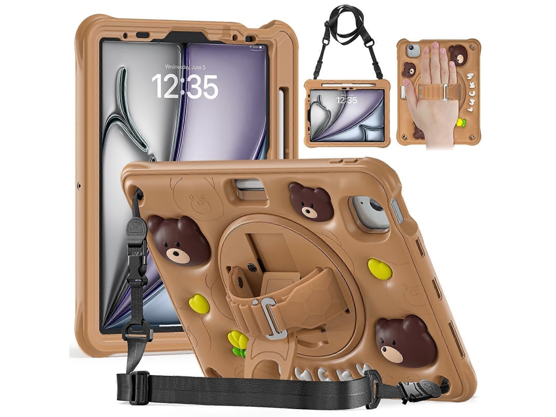 Capa Híbrida De Silicone E Pc Com Suporte Giratório Em Formato De Urso Para Ipad Air 11 (2025/2024) E Pro 11 (2022).