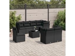 9 Pcs Conjunto De Sofás P/ Jardim C/ Almofadões Vime Pe Preto Dkd Home Decor