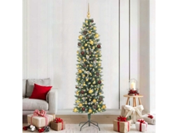 Vidaxl Árvore Slim De Natal Artificial Verde E Branco 210 Cm