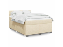 Cama Com Molas/colchão 140x190 Cm Tecido Cor Creme