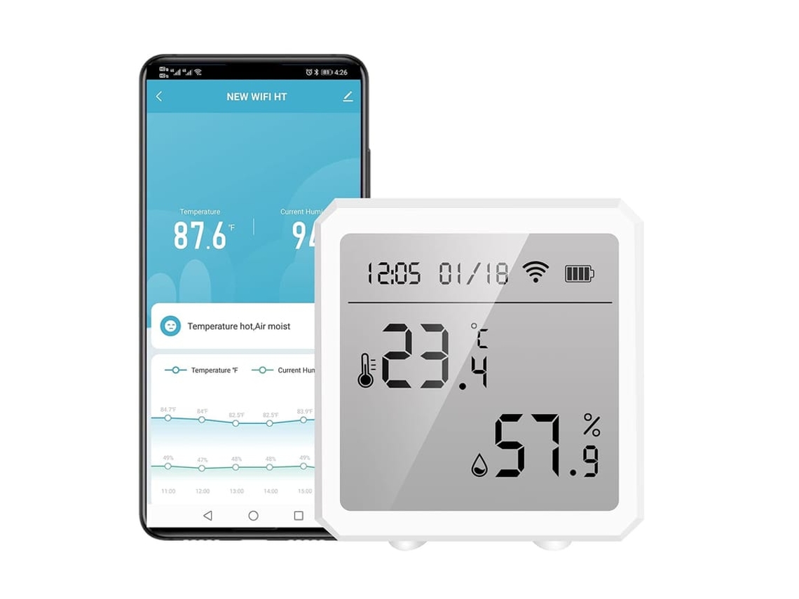 Sensor Inteligente De Temperatura E Umidade Wifi Com Tela Lcd Sem Inclusão De Celular